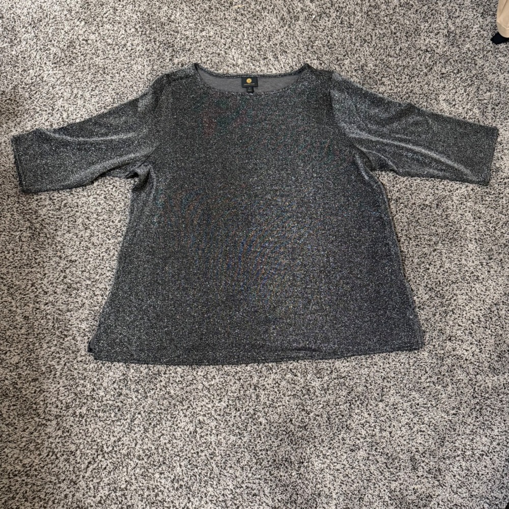 JM Collection Silver Metallic‎ Sparkle 3/4 Sleeve Knit Top Plus Size 3X